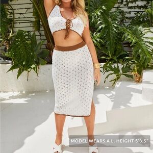 Vici White Midi Pencil Skirt with Cut Out Tie Front